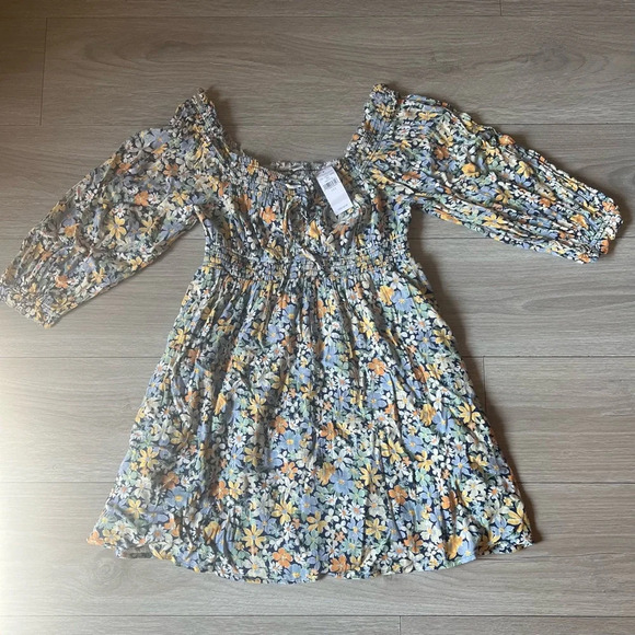 American Eagle Outfitters Mini Dress Women’s Floral Puff Sleeve Off Shoulder Sma - Picture 5 of 15